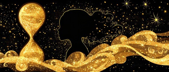 Aufkleber - The silhouette of Whimsical cosmic dreamscape ethereal hourglass reflections on time and identity