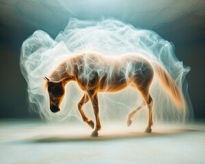 Poster - Majestic horse in ethereal smoke studio setting digital art fantasy environment