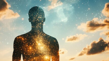 Aufkleber - The silhouette of Cosmic self-discoveryhuman silhouette against starry sky inspirational visual art