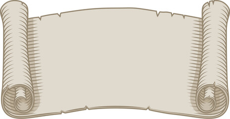 Wall Mural - a scroll paper banner vintage old rolled parchment illustration in a vintage woodcut etching style