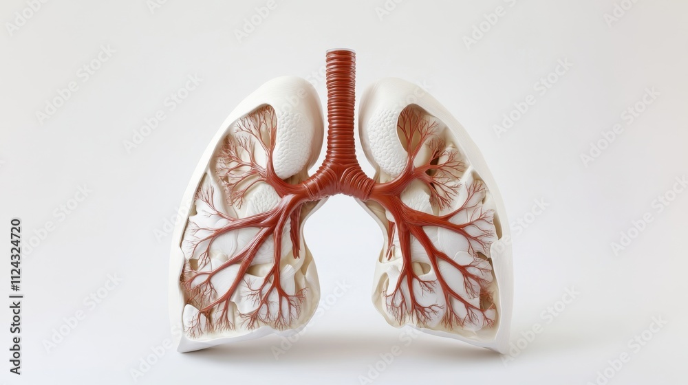 A detailed image of a human lung model with highlighted bronchi and ...