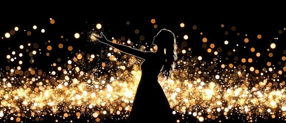 Aufkleber - The silhouette of Celebrating joyful moments in sparkling light enchanting atmosphere artistic expression Blur Background