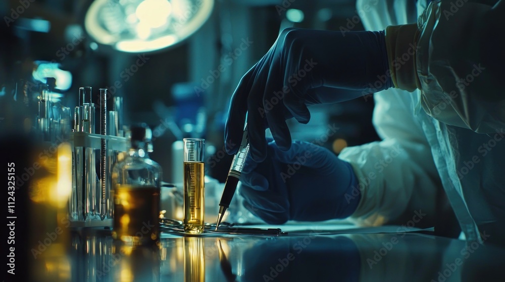Laboratory Scientist Conducting Experiments with Glass Test Tubes and ...