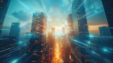 Poster - City of the future, skyscrapers, new technologies.