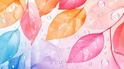 Aufkleber - colorful leaves with water drops nature abstract vibrant environment close-up view