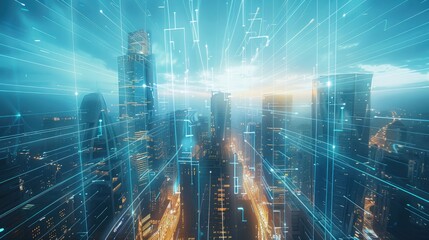 Poster - City of the future, skyscrapers, new technologies.