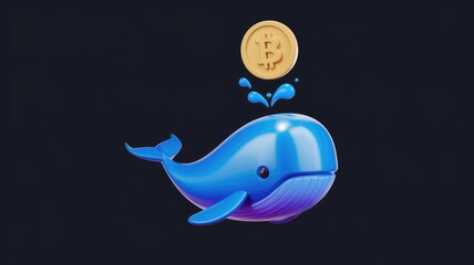 Poster - A cartoon whale catches a bitcoin, symbolizing large cryptocurrency transactions.