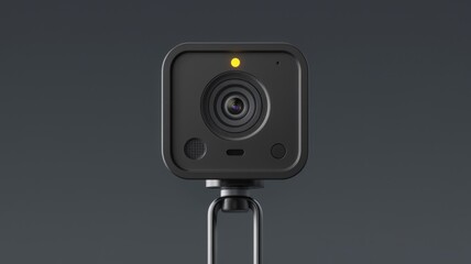 Poster - A sleek, black square webcam with a lens and indicator light, mounted on a stand.
