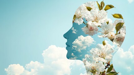 Aufkleber - Creative Double Exposure of  Inner beauty floral silhouette in a calm sky - a creative digital art perspective