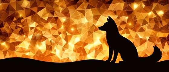 Poster - Fiery silhouette of a fox in a vibrant background nature digital art evening conceptual