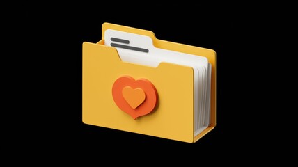 Fototapete - A yellow folder icon with a heart symbol, representing favorite or important files.