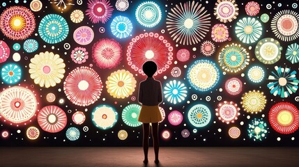 Poster - Colorful light displays captivating audience at art gallery exhibition indoors creative
