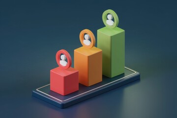Aufkleber - Ascending bar graph showing increasing user growth or employee performance on a mobile device.