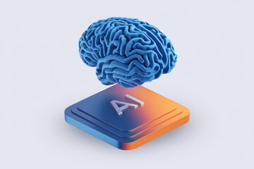 Leinwandbilder - 3D rendering of a brain above an AI chip, symbolizing artificial intelligence and neural networks.
