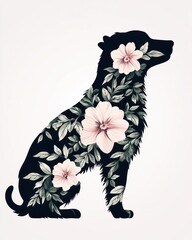 Poster - Modern artistic dog illustration with floral silhouette and unique perspective