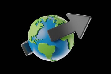 Aufkleber - A 3D rendering of a globe encircled by arrows, symbolizing global connectivity and growth.
