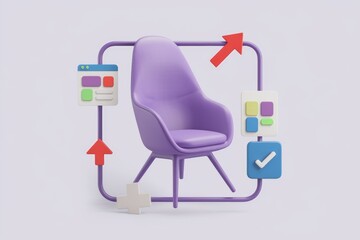 Poster - Purple chair surrounded by digital interface elements symbolizing online services and accessibility.