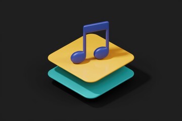 Poster - 3D rendered musical note icon on layered colorful squares, representing music and audio.