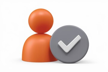 Poster - 3D render of an orange user icon with a grey checkmark signifying approval or verification.
