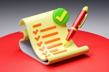 Poster - A 3D rendering of a checklist with a pen, signifying task completion and planning.