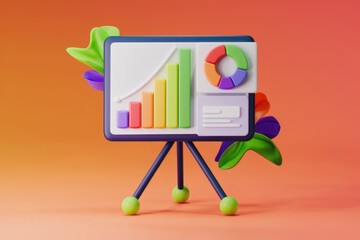 Aufkleber - Colorful 3D model of a presentation board displaying charts and graphs showing business growth and progress.