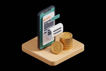 Aufkleber - Mobile payment app showing digital receipt and gold coins, symbolizing online transactions and financial success.