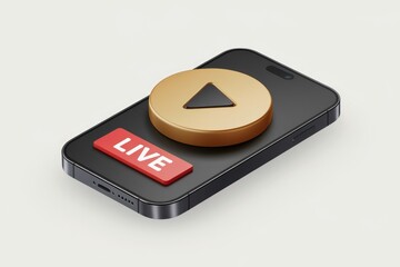 Aufkleber - Smartphone displaying a live video button with a gold play icon and red LIVE label.