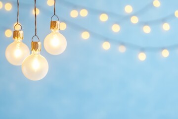 Poster - Festive Globe Lights Against a Soft Blue Background Seasonal Warmth and Elegance