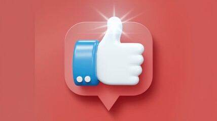 Poster - 3D rendering of a thumbs up icon inside a speech bubble, signifying approval and positive feedback.
