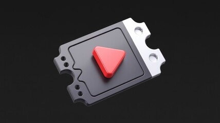 Aufkleber - A 3D rendered image of a movie ticket with a red play button, symbolizing online streaming or movie viewing.