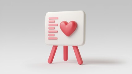 Poster - A 3D rendering of a whiteboard with a heart, symbolizing love and presentation.