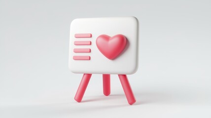 Aufkleber - A 3D rendered image of a small white board with a pink heart and list.