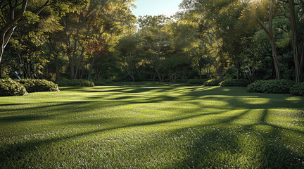 Poster - Park grass scenery. green grass field in big city park