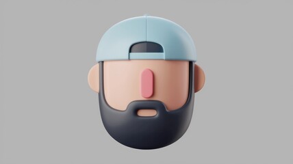 Fototapete - A 3D stylized cartoon illustration of a man's face wearing a cap and having a beard.