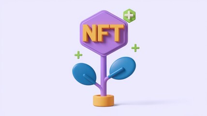 Aufkleber - NFT growth, depicted as a plant with NFT sign, symbolizes the increasing popularity and value of NFTs.
