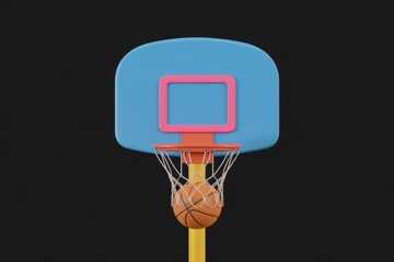 Poster - A basketball about to score in a pastel-colored hoop against a transparent background.