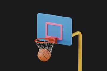Aufkleber - A stylized basketball about to score in a vibrant, minimalist hoop.