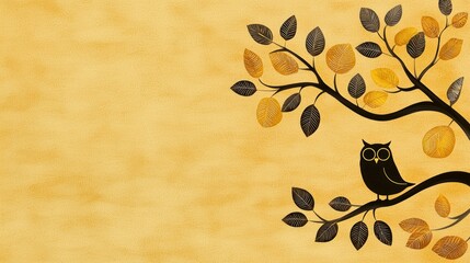 Poster - Owl perched on autumn leaves nature scene minimalist style peaceful environment