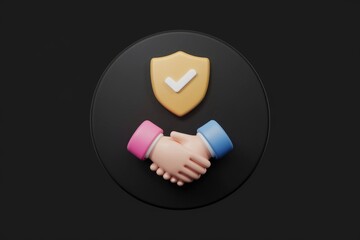 Poster - Secure partnership agreement symbolized by a handshake and a checkmark shield.