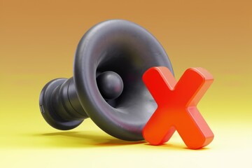 Poster - A 3D rendering of a speaker with a red 'X' signifying mute or no sound.