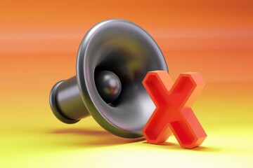 Poster - A 3D render of a loudspeaker with a red 'X' over it, symbolizing muted or silenced audio.