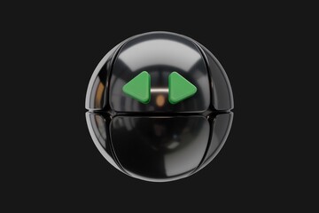 Aufkleber - A black sphere with two green triangular buttons, possibly representing control or direction.