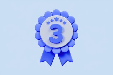 Poster - A 3D rendered blue rosette award with five stars and the number three, signifying third place.