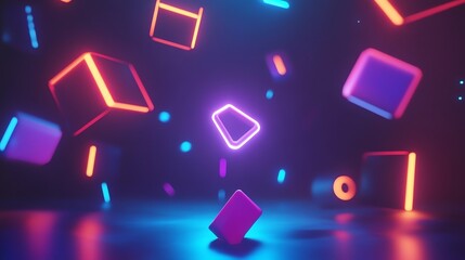 Wall Mural - a 3d rendering of geometric shapes in a neon-lit room.