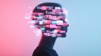 Aufkleber - Digital Overload Silhouette in Vibrant Holographic Space