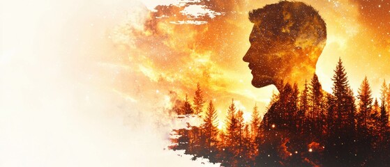 Aufkleber - Double Exposure Image of  Exploring human connection with nature forest setting digital art surreal atmosphere