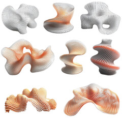 Poster - Abstract 3D Orange White Grid Mesh Shapes Organic Forms Digital Art