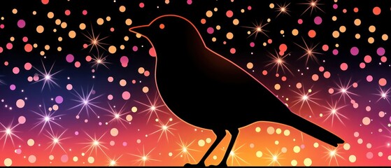 Aufkleber - Colorful bird silhouette against sparkling background night sky digital art abstract