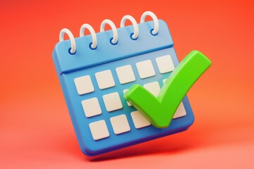 Poster - A 3D rendering of a blue calendar with a green checkmark, symbolizing scheduling and task completion.