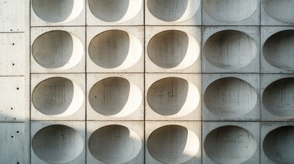 Poster - Modern Concrete Wall with Circular Cutouts Showcasing Unique Textures and Shadows for Architectural and Design Projects